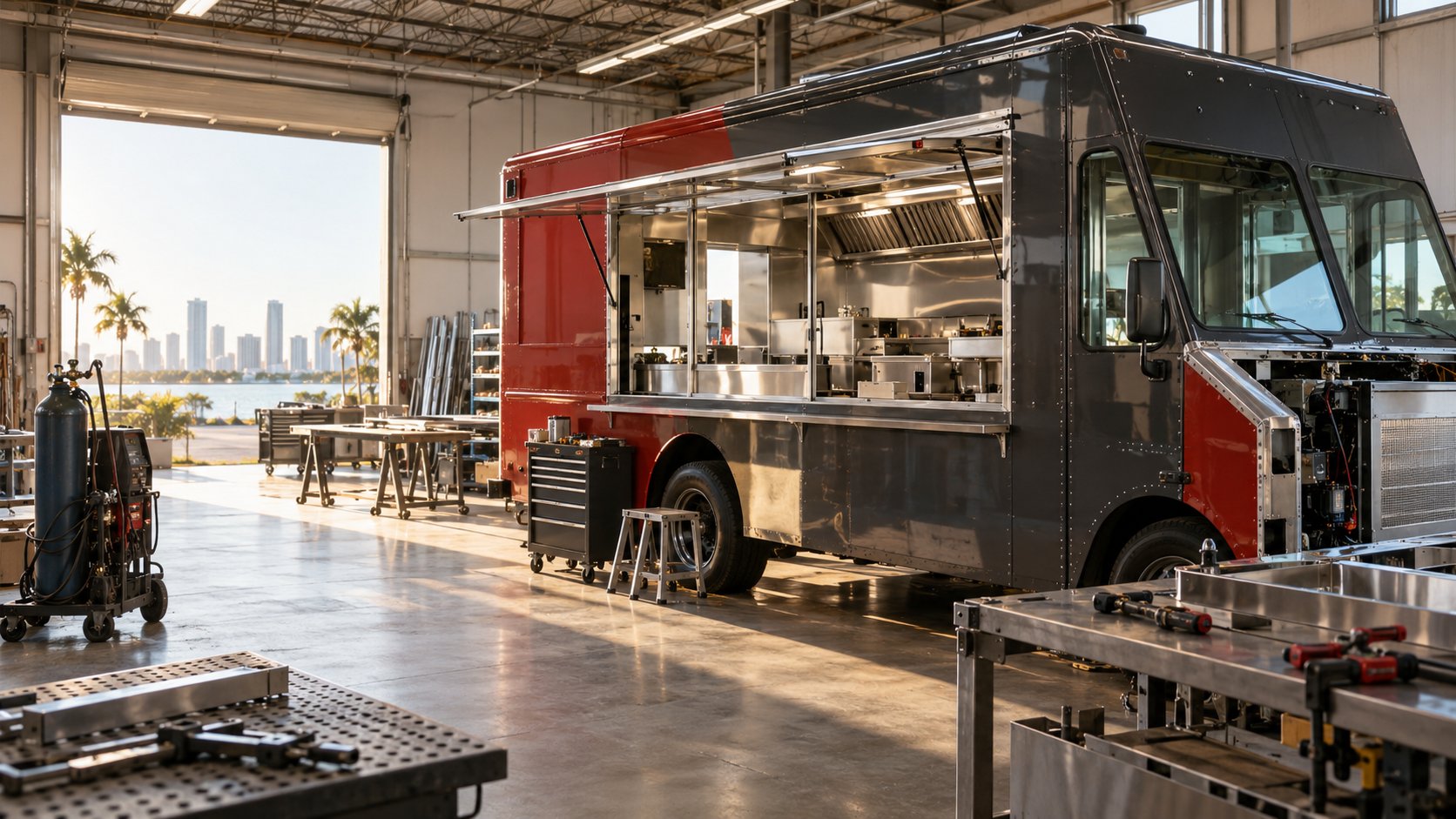 Food truck en construcción dentro de un taller profesional