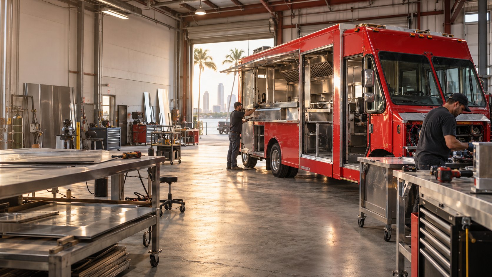 Food truck en proceso de construcción dentro de un taller
